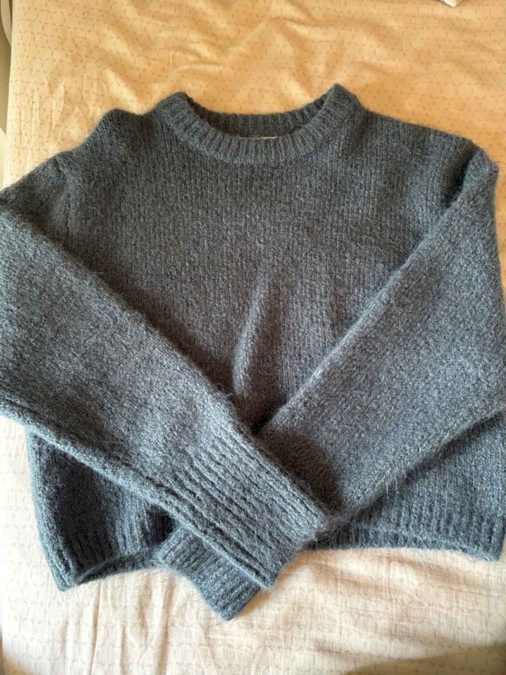 Zara Heathered Blue/Charcoal Grayish Fuzzy Crewneck Sweater
